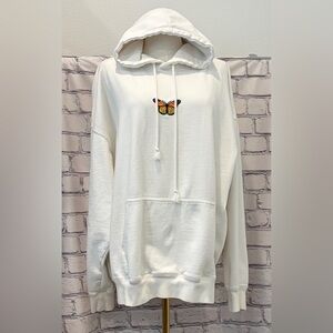 Brandy Melville :XL White Women's Butterfly Embroidered Hoodie